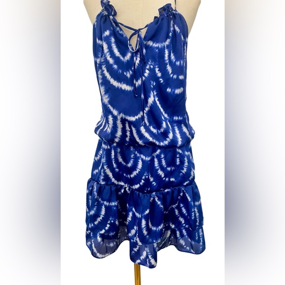 Bisou Bisou Blue White Tie Dye Tiered Summer Party Dress Sz 12 - Picture 2 of 10